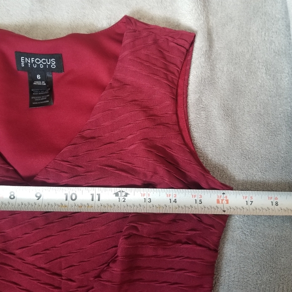 Enfocus Womens Vneck Dark Red Spandex Sz 6 Pullover Dress Knee Length Sleeveless - Picture 7 of 9